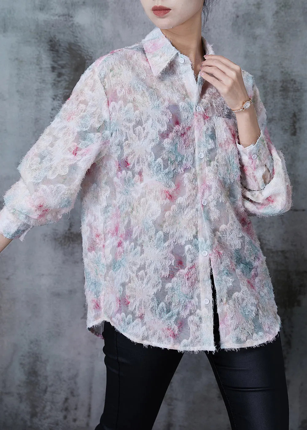 Pink Eyelash Chiffon Shirt Spring