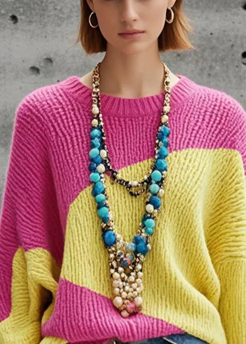 Colorblock Oversized Warm Knitted Tops Fall