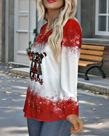 V-Neck Christmas Tree Print Long-Sleeve