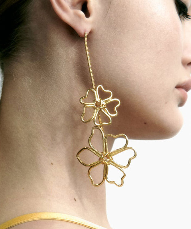 Oversize Gold Metal Alloy Hollow Out Drop Earrings