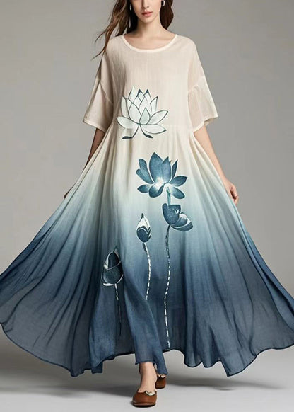 Gradient Color Oversized Print Cotton Long Dresses Summer