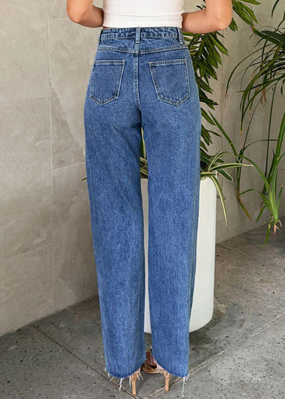 Original Design Blue Pockets Nail Bead Denim Pants Spring