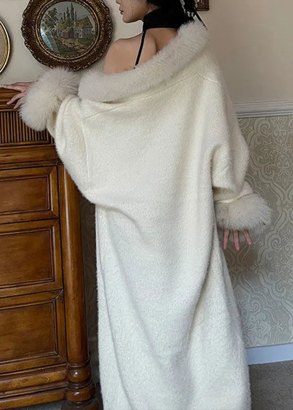 French White Fur Collar Faux Mink Velvet Cardigan Winter