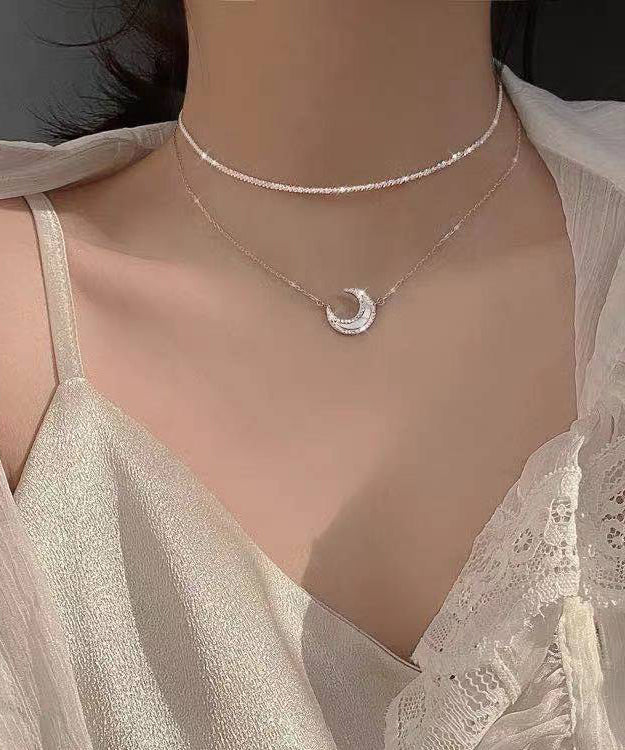 Silk Sterling Silver Inlaid Moon Pendant Necklace