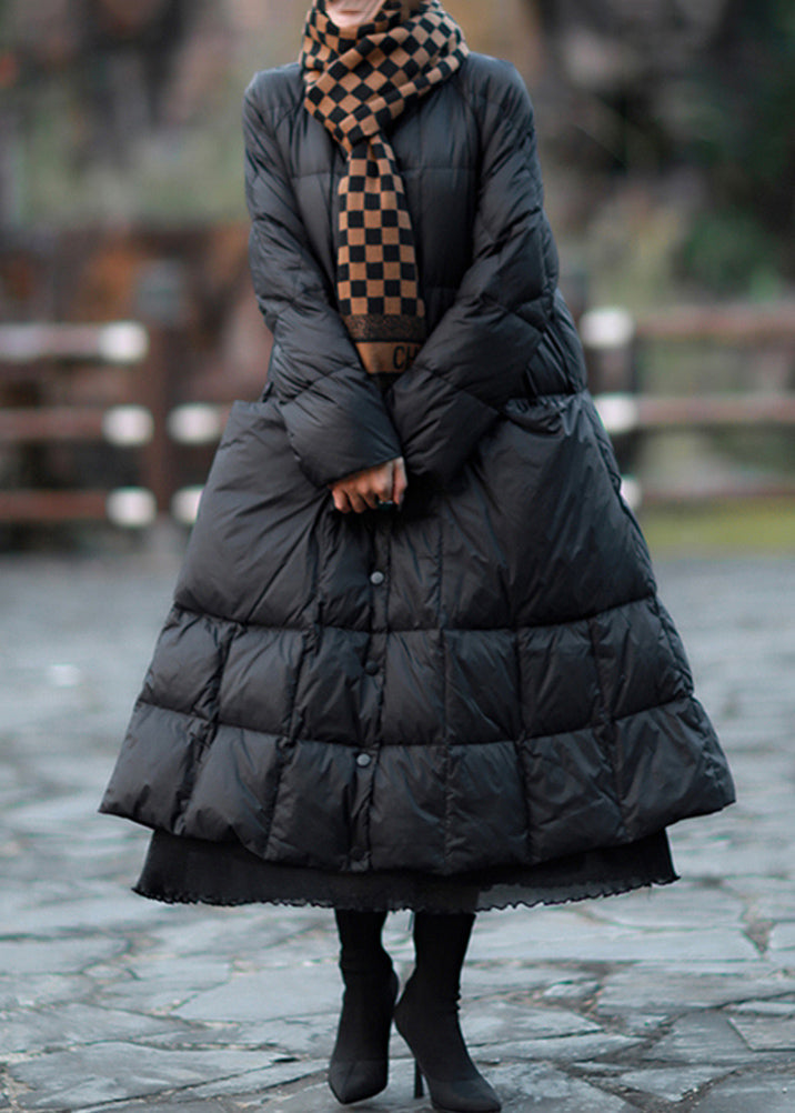 Black Oversized Pockets Duck Down Coat Winter