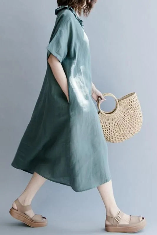 Cotton Linen Dresses With Sleeves Loose Clothes