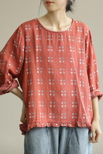 Limited Stock- Loose Plaid Agaric Laces T-shirt