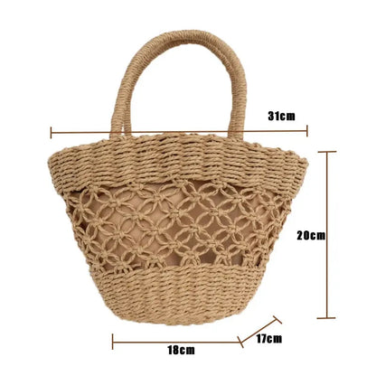 Summer New Hot Basket Woven Straw Braided With Top Handle Handbags Shopping Party Bucket Clutch
