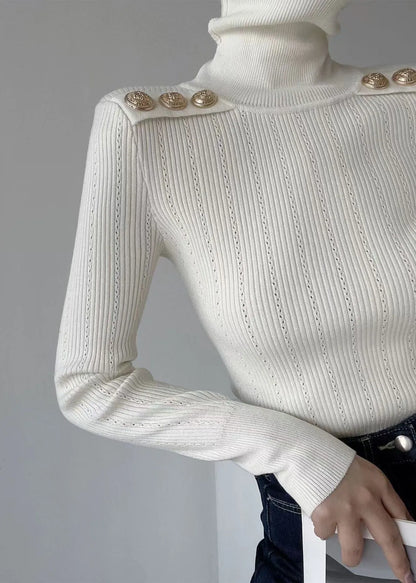 Black Hign Neck Patchwork Woolen Knit Sweaters Winter