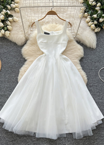 White Exra Large Hem Tulle Party Dress Sleeveless