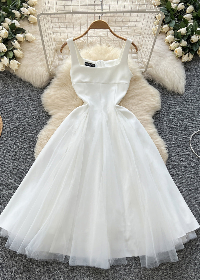 White Exra Large Hem Tulle Party Dress Sleeveless