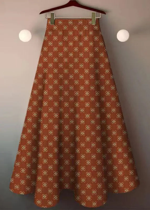Stylish Orange Print Elastic Waist Cotton Skirt Summer
