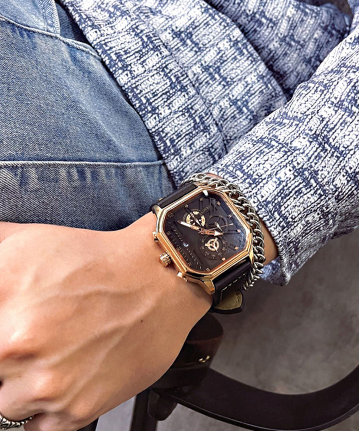 Rose Gold Leather Square Waterproof Watches