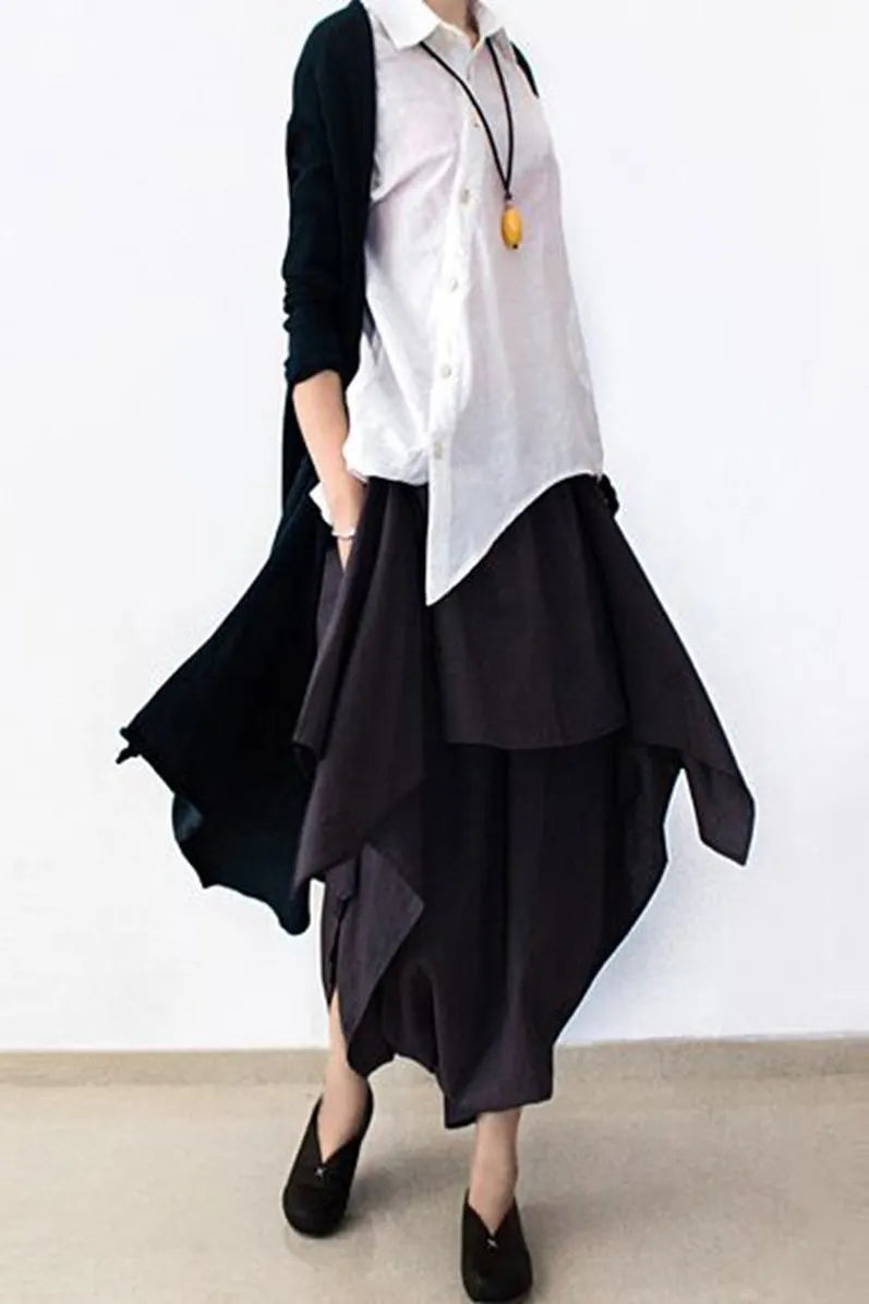 Cotton Wide Leg Pants Black Loose Trousers