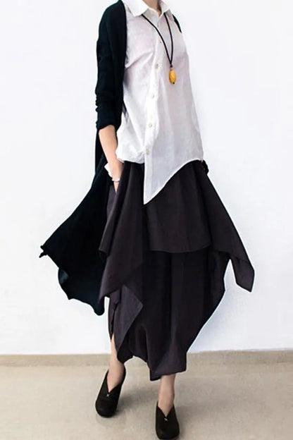 Cotton Wide Leg Pants Black Loose Trousers