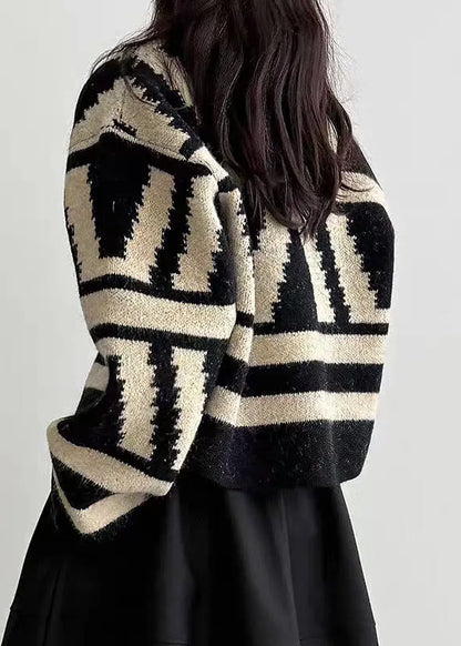 Vogue Black Plaid Cozy Cotton Knit Cardigan Spring