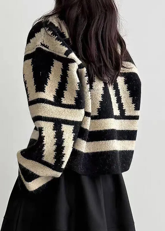 Vogue Black Plaid Cozy Cotton Knit Cardigan Spring