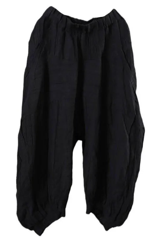 Linen Pleated Elastic Waist Pocket Lantern Pants