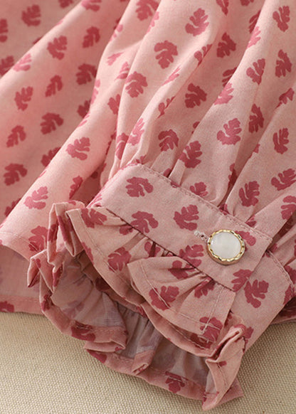 Pink Ruffled Print Cotton Shirts Spring