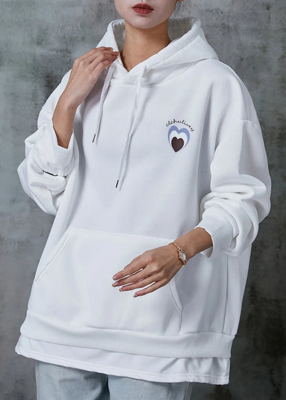 White Oversized Love Cotton Sweatshirts Top Spring