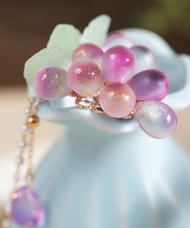 Purple Copper Overgild Jade Grape Tassel a Pair Hairpin