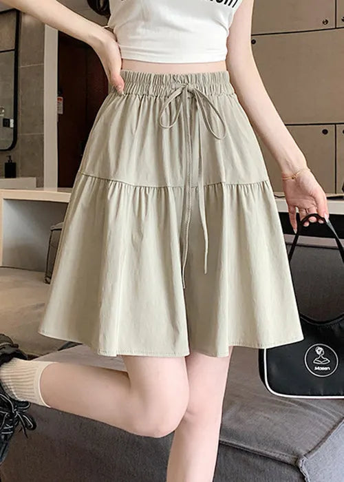 Grey Lace Up Cotton Pants Skirt Elastic Waist