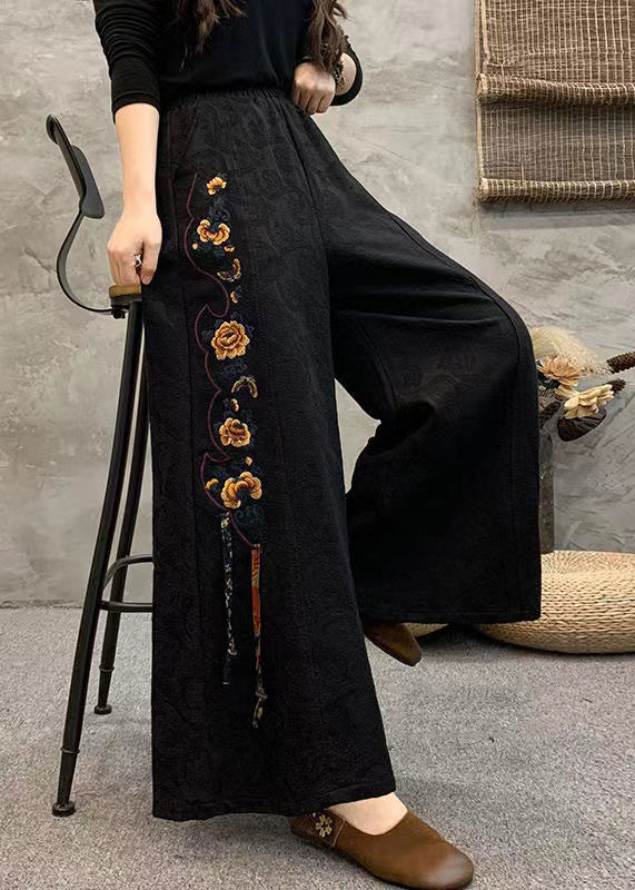 Style High Waisted Embroidered Wide Leg Pants Summer