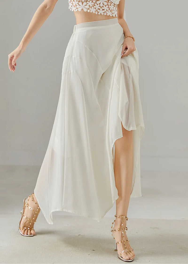 White Patchwork Draping Chiffon Skirts Summer