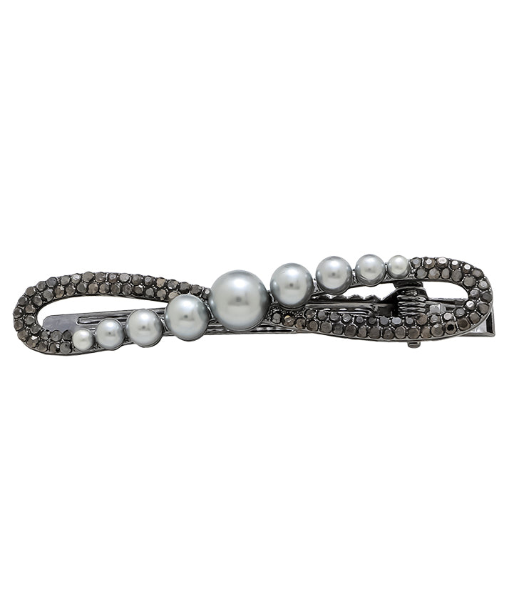 Black Metal Alloy Zircon Pearl Bow Hairpin