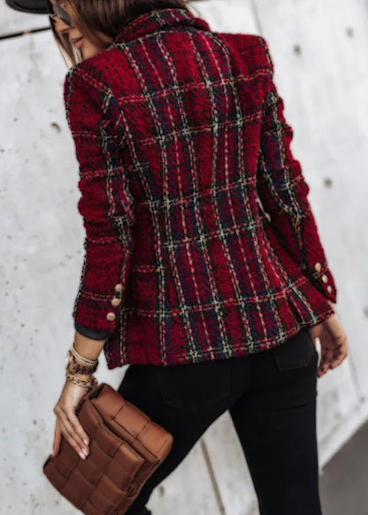 Style Mulberry Peter Pan Collar Plaid Slim Fit Cotton Short Coat Fall