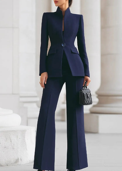 Navy Button Suit Coat and Pants Two Piece Set Fall