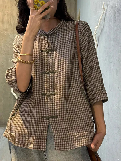 Retro Plaid Summer Cotton Button-up Shirt