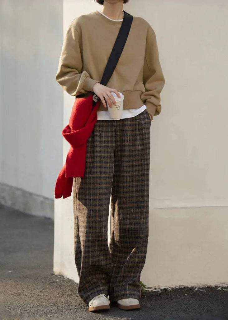 New Plaid High Waist Wide Leg Pants Fall Winter