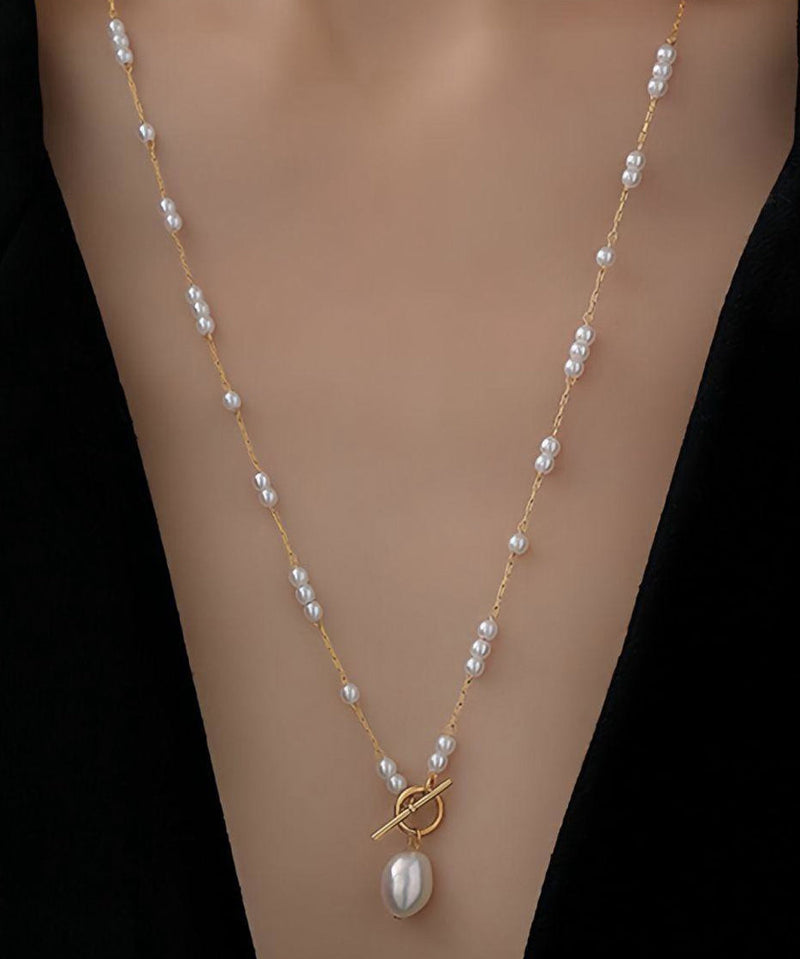 Gold Stainless Steel Pearl Pendant Necklace
