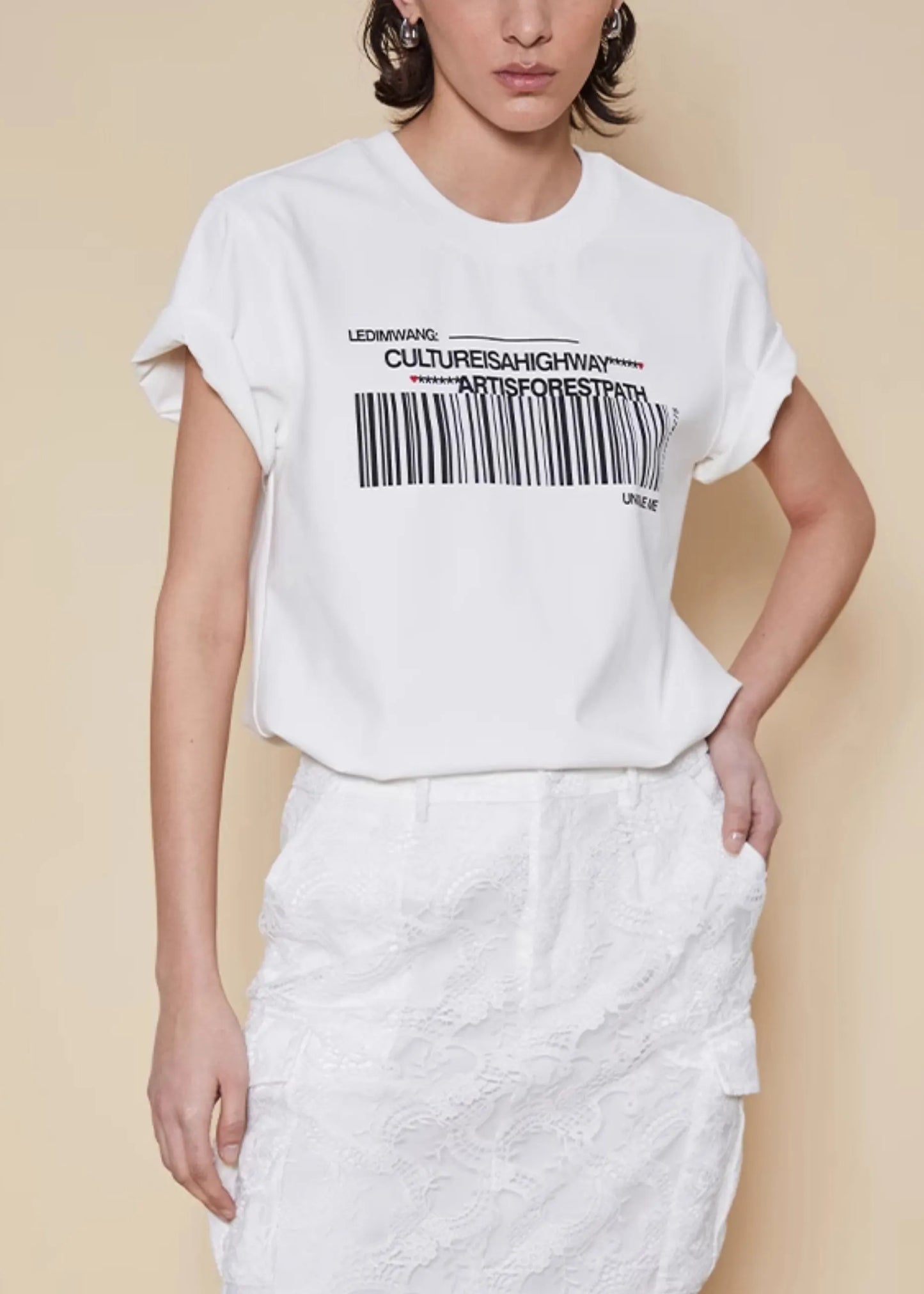 White O Neck Print Cotton T Shirts Summer