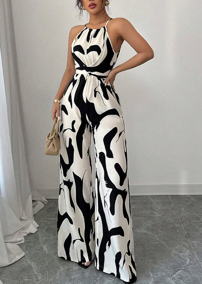 European and American Style Zebra Pattern Strap Jumpsuit