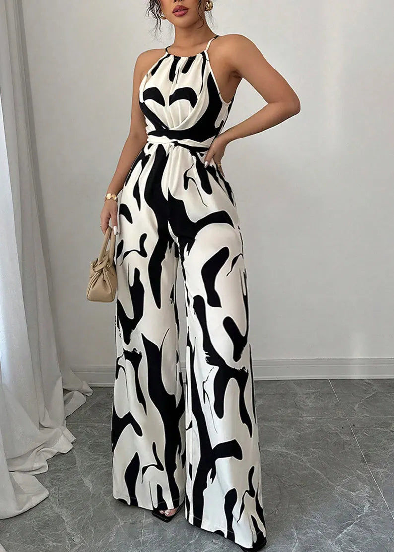 European and American Style Zebra Pattern Strap Jumpsuit