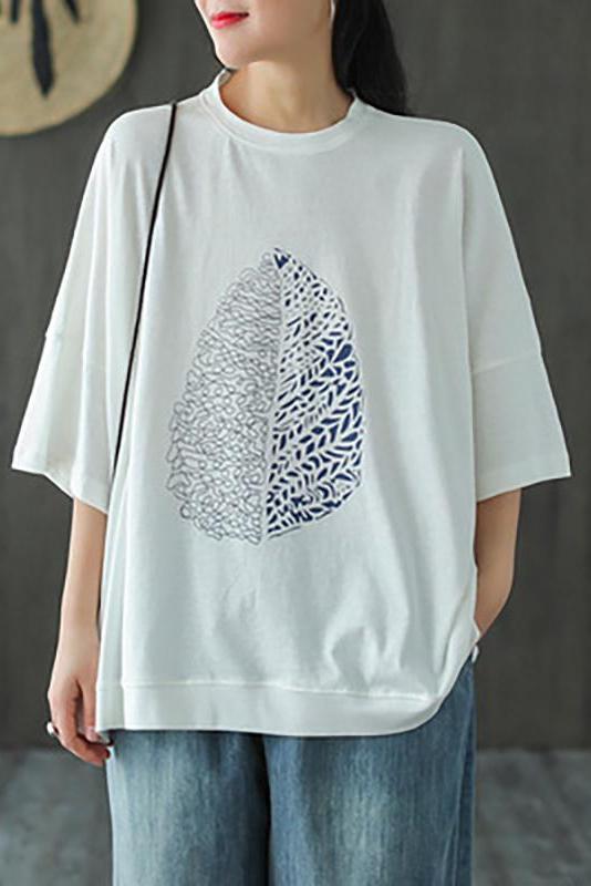 Limited Stock- Leaf Printed Summer Half Sleeve Cotton T-shirt