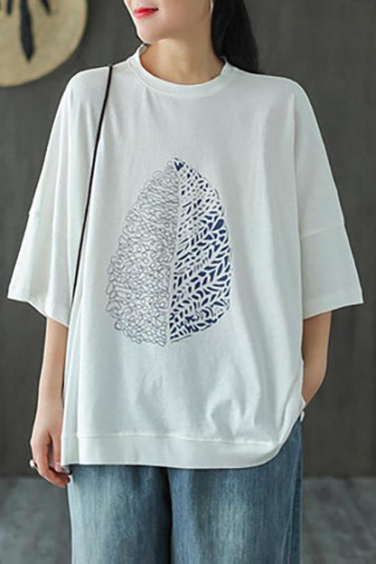 Limited Stock- Leaf Printed Summer Half Sleeve Cotton T-shirt