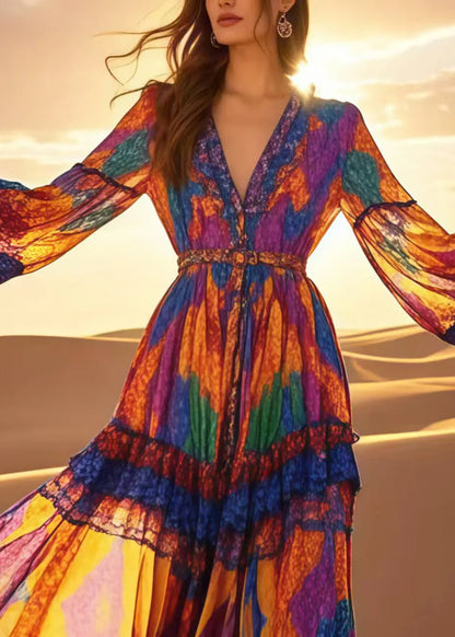 Multicolour Print Chiffon Vacation Dress Spring