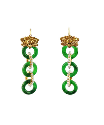 Green 18k Gold Pearl Patchwork Jadeite Hoop Earrings