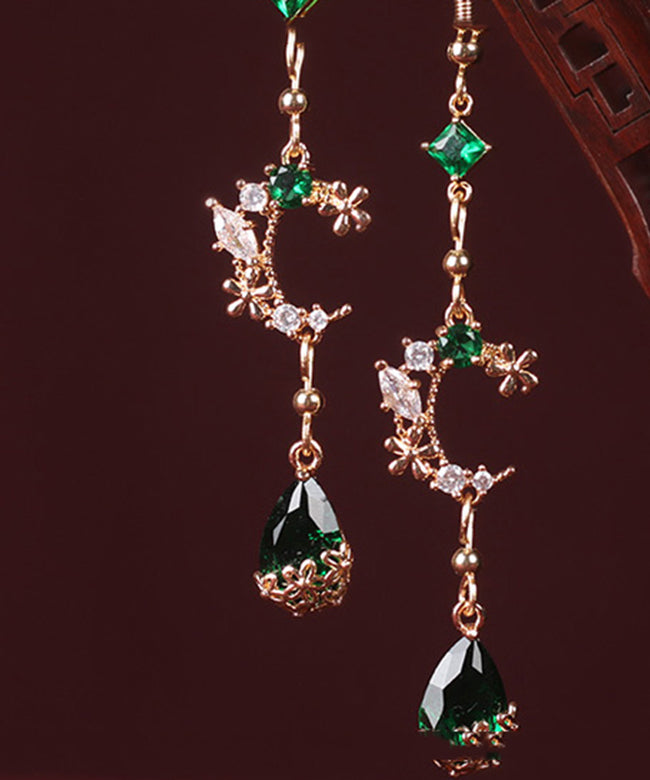 Green Gem Stone Water Drop Drop Earrings
