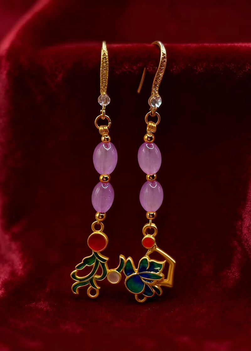 Stylish Pink Crystal Tasseled Style Drop Earrings