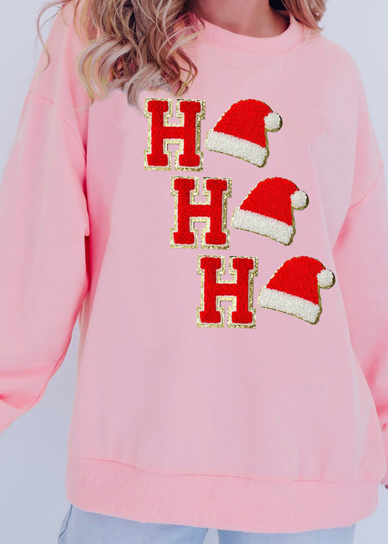 Style Pink O Neck Embroidered Cotton Pullover Sweatshirt Winter