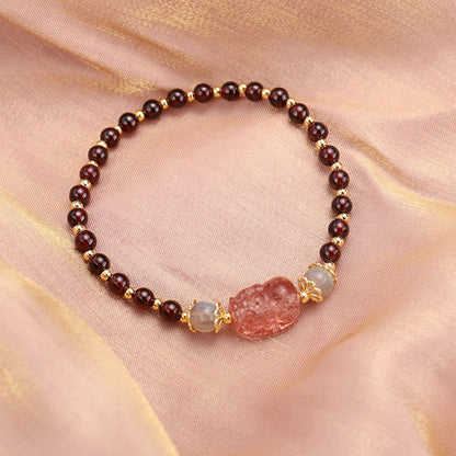 Buddha Stones Natural Tourmaline Garnet Strawberry Quartz Pixiu Moonstone Protection Bracelet