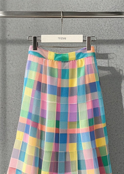 Rainbow Plaid Tulle a Line Skirts Summer