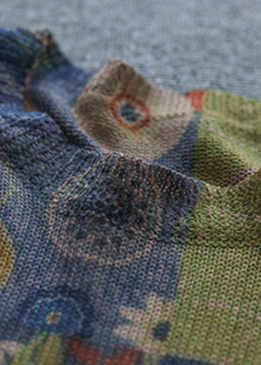 French Blue O-neck Print Loose Fall Sweater
