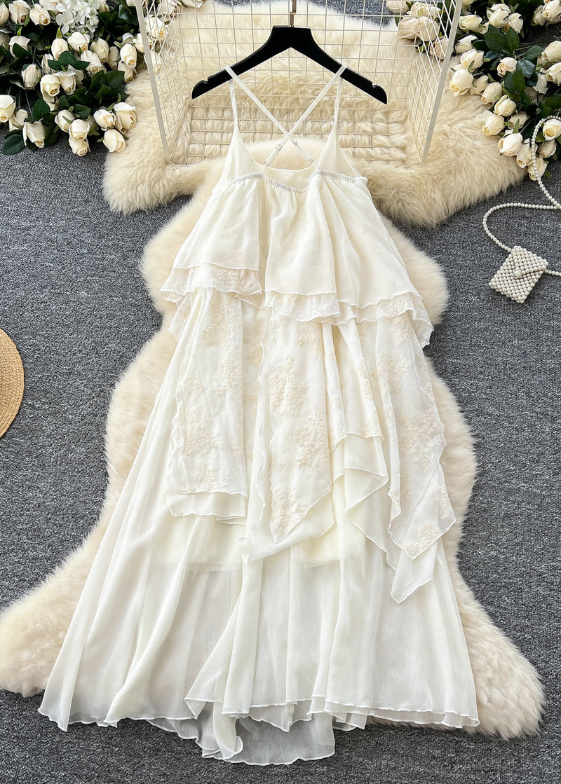 White Patchwork Lace Spaghetti Strap Dress Summer
