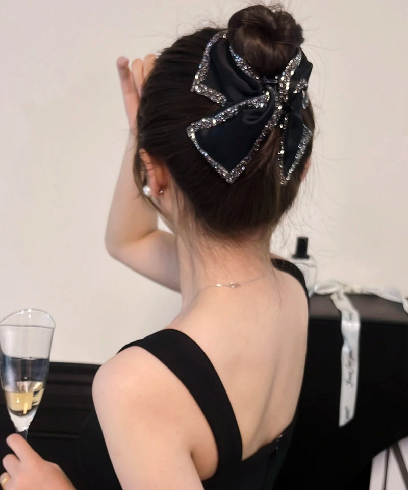 Black Zircon Bow Shark Clamp Hairpin