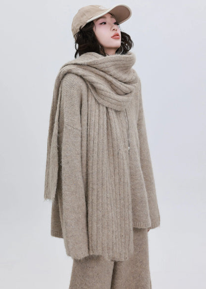 Khaki Sequins Warm Wool Knit Cozy Scarf